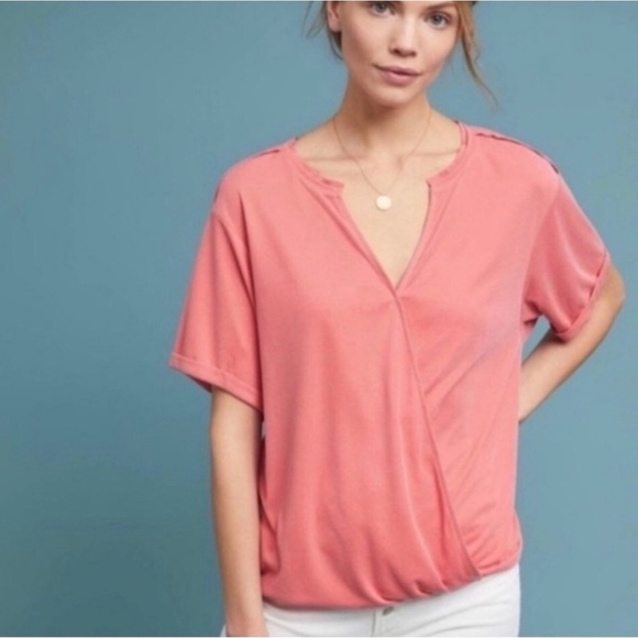 Anthropologie Ribbed Knit Bubble Hem Wrap Blouse - Picture 2 of 14